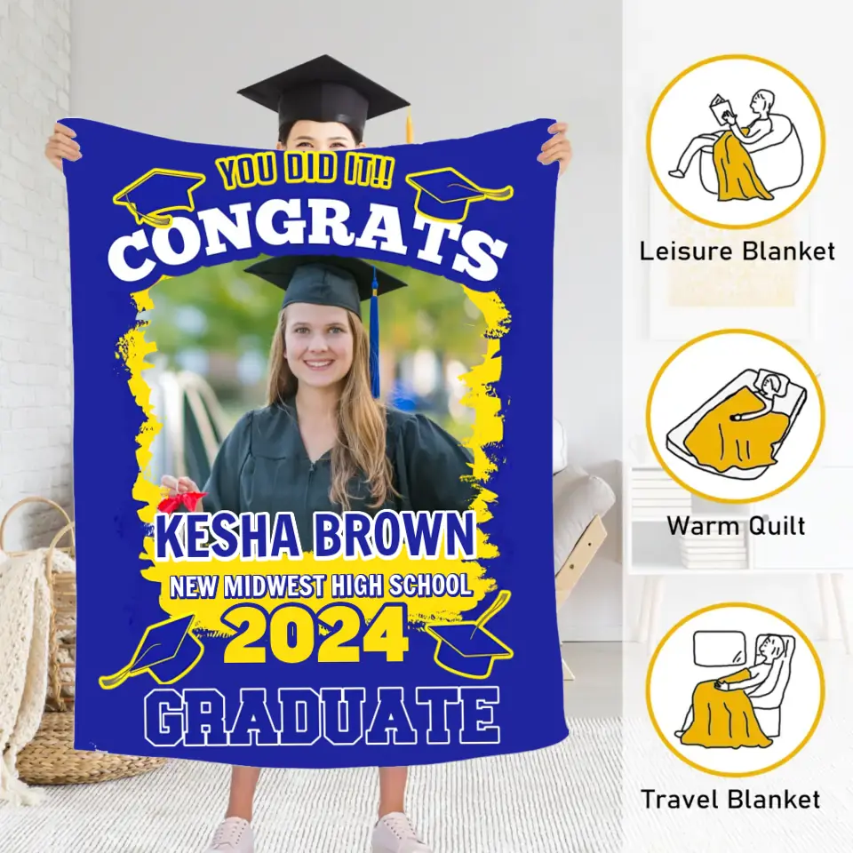 Customized Photo You Did It, Congratulations Graduation Blanket