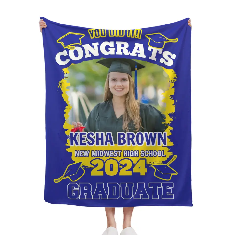 Customized Photo You Did It, Congratulations Graduation Blanket