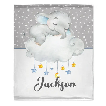 Personalized Custom Name Baby Blankets - Newborn Elephants Flush Fleece