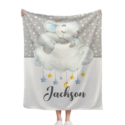 Personalized Custom Name Baby Blankets - Newborn Elephants Flush Fleece