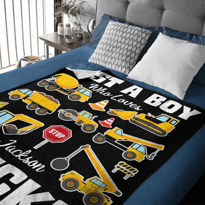 Personalized Custom Name Blanket - Fits Boys Truck Digger