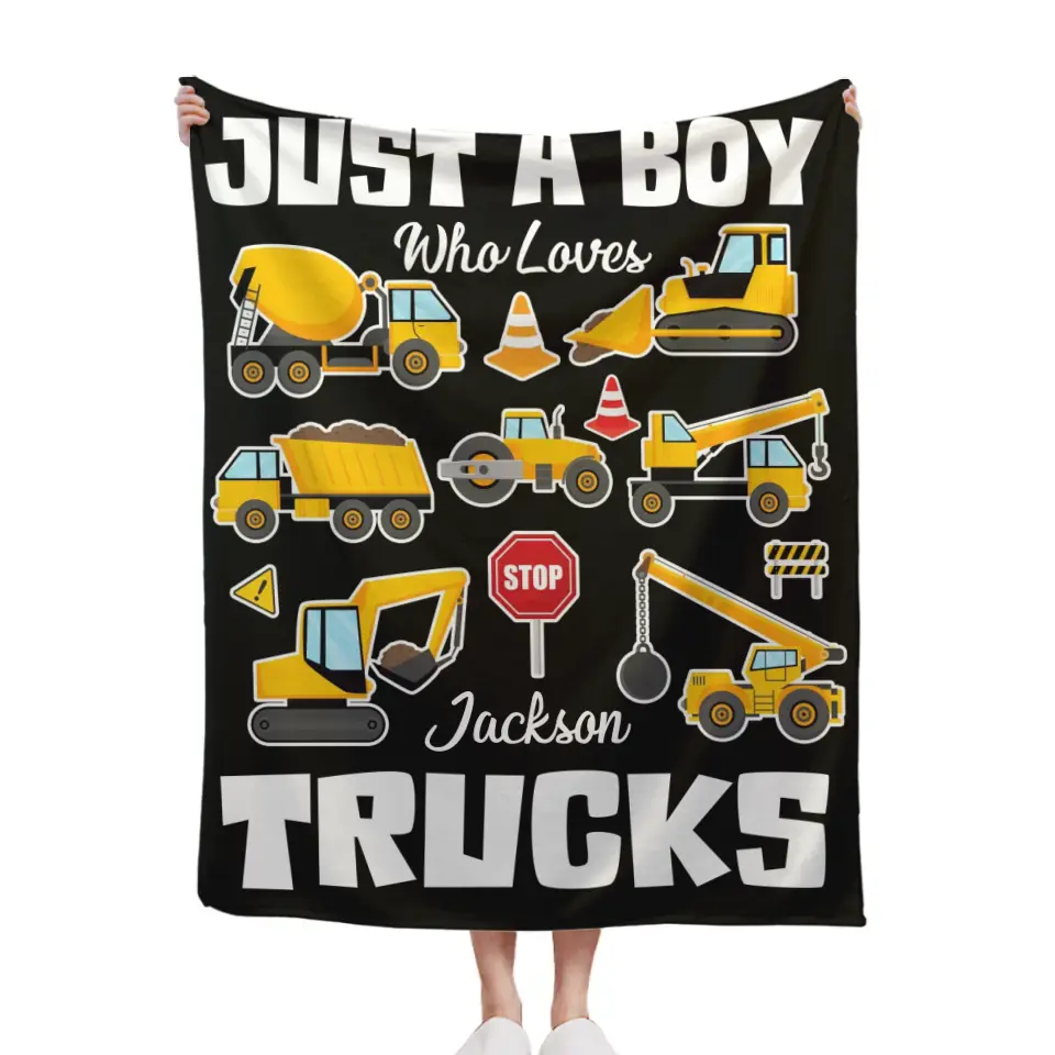 Personalized Custom Name Blanket - Fits Boys Truck Digger