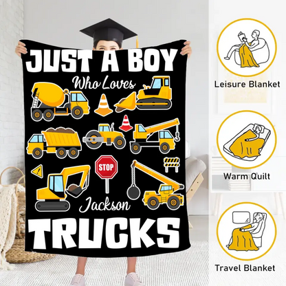 Personalized Custom Name Blanket - Fits Boys Truck Digger