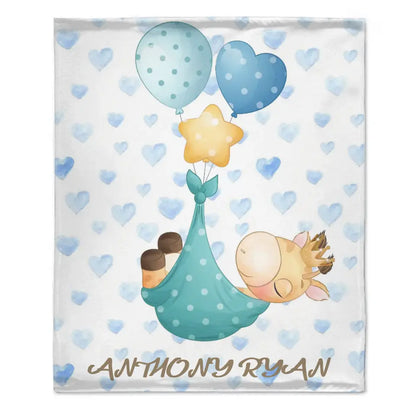 Personalized Baby Blankets with Name,Balloon Giraffe, Baby BoyGirl Gifts