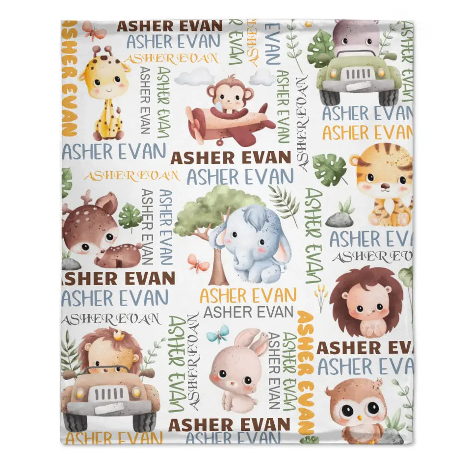 Personalized Baby Blanket for Boys Girls, Custom Name Blanket with Elephant