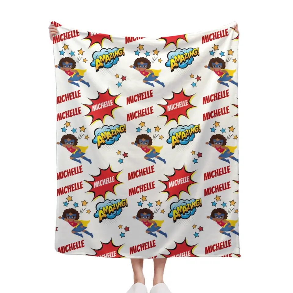 Personalized Custom Comic Book Boy Name Blanket - Superhero Kids Name Blanket