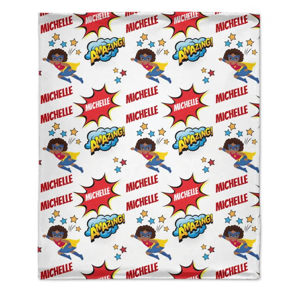 Personalized Custom Comic Book Boy Name Blanket - Superhero Kids Name Blanket