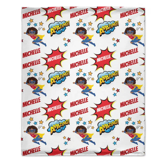 Personalized Custom Comic Book Boy Name Blanket - Superhero Kids Name Blanket