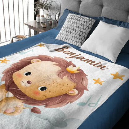 Personalized Baby Blanket for Girls Boys, Lion Custom Baby Blanket with Name