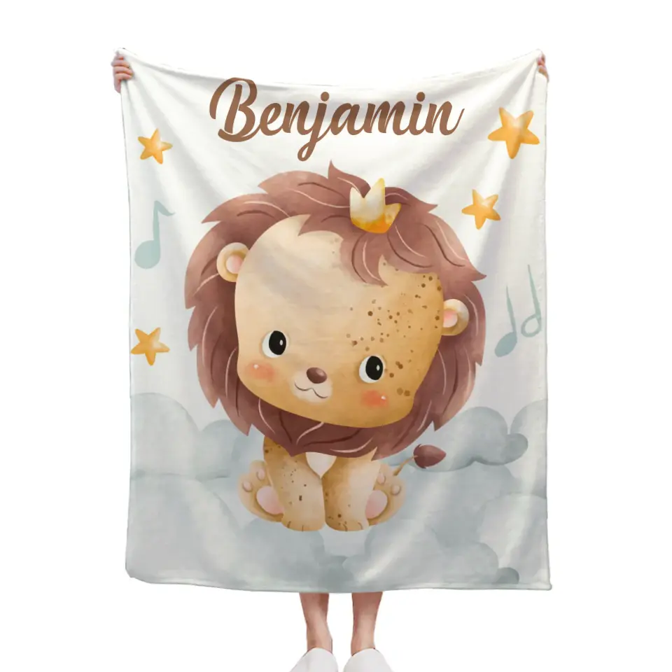 Personalized Baby Blanket for Girls Boys, Lion Custom Baby Blanket with Name