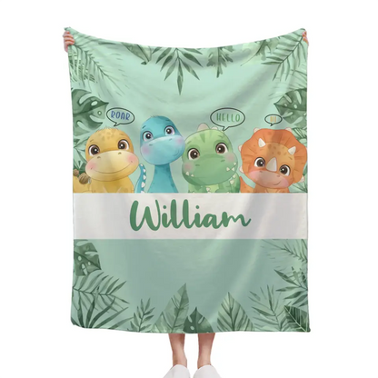 Personalized Custom Name Blanket, Baby Dinosaur Blanket for Kids