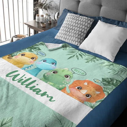 Personalized Custom Name Blanket, Baby Dinosaur Blanket for Kids