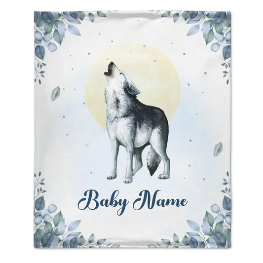 Personalized Custom Baby Wolf Name Blanket for Kids