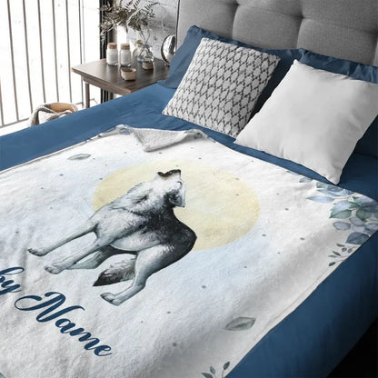 Personalized Custom Baby Wolf Name Blanket for Kids