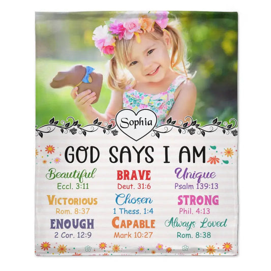 Personalized Custom Photo Blanket, Inspiring Gift For Granddaughter, God Says I Am