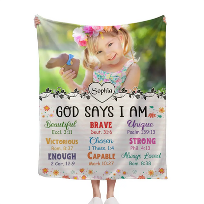 Personalized Custom Photo Blanket, Inspiring Gift For Granddaughter, God Says I Am