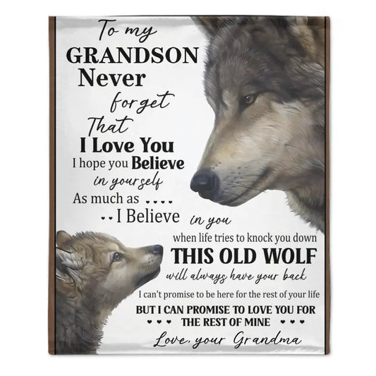 To My Grandson Blanket, Personalized Name Wolves Blanket