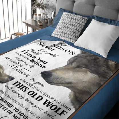 To My Grandson Blanket, Personalized Name Wolves Blanket