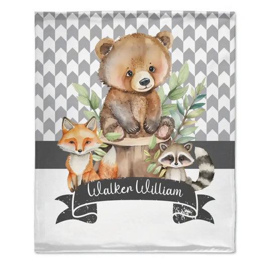 Woodland Animals Blanket, Custom Baby Name Blanket