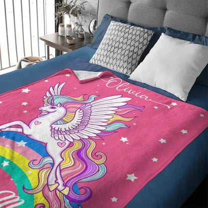 Unicorn Gifts Blanket -  Personalized Rainbow Stars Name Blanket