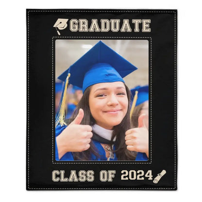 Congratulations To Graduates Gift Blanket, 2024 Graduates, Black Gold Edge Photo Blanket