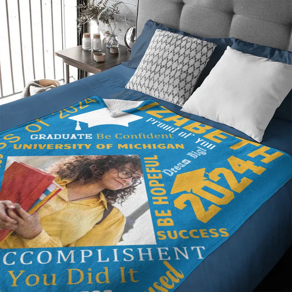 Personalized Blanket, Class of 2024 Blanket, College Graduation Gift For Her Or Him