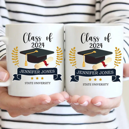 Personalized Graduation Gift Mug With Bachelor Cap, Class of 2024