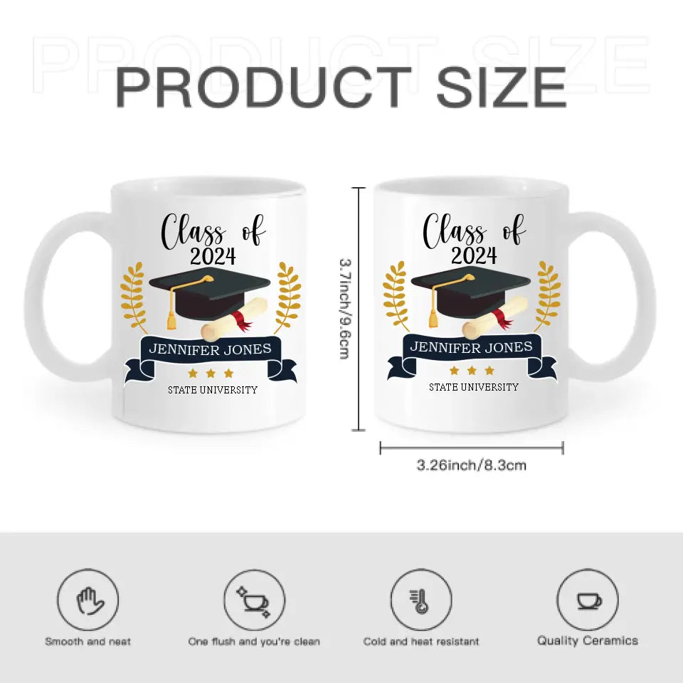 Personalized Graduation Gift Mug With Bachelor Cap, Class of 2024