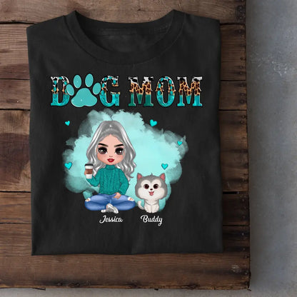 Watercolor Cute Dogs Teal And Leopard Dog Mom Personalized Shirt