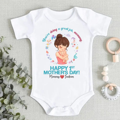 Mother and Baby - You're doing a great job mommy happy 1st mother's day - Personalized Baby Onesie