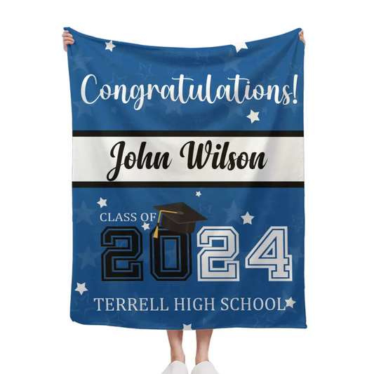 Personalized Graduation Blanket With Star, Congratulations Class of 2024