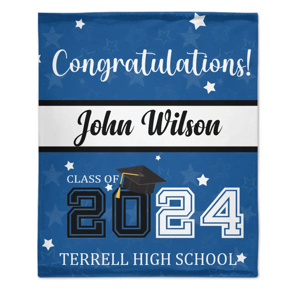 Personalized Graduation Blanket With Star, Congratulations Class of 2024