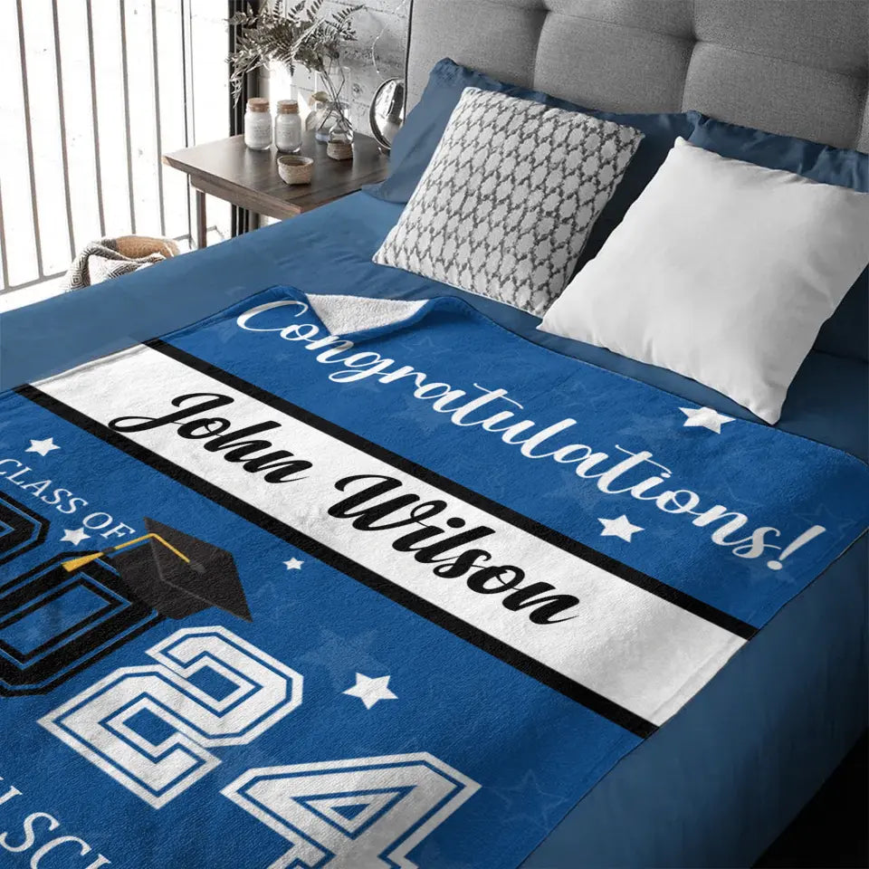 Personalized Graduation Blanket With Star, Congratulations Class of 2024