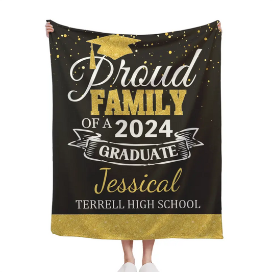 Personalized Custom Graduation School Name Blanket, Proud Family of a 2024 Graduate
