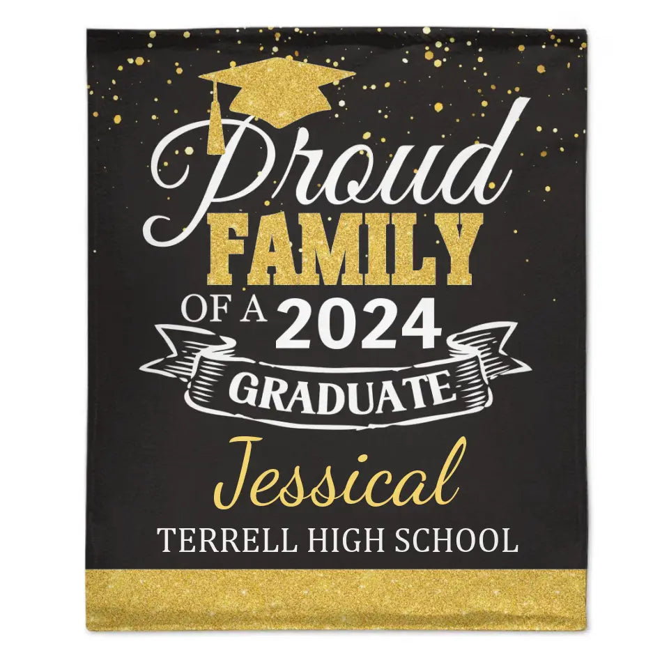 Personalized Custom Graduation School Name Blanket, Proud Family of a 2024 Graduate