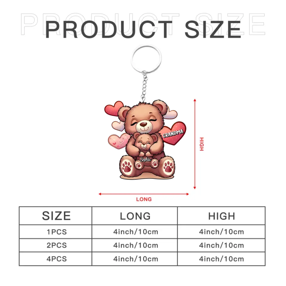 Cute Grandma Bear Mama Bear With Kids Personalized Acrylic Keychain