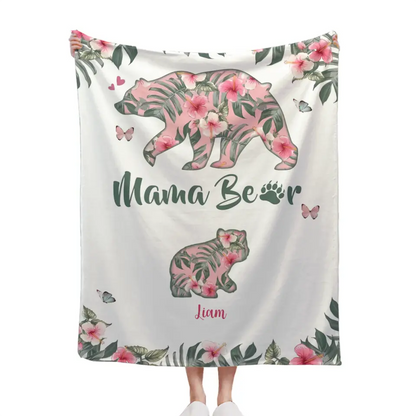 Personalized Mama Bear Tropical Flower Blanket With Name - Best Gift For Mother