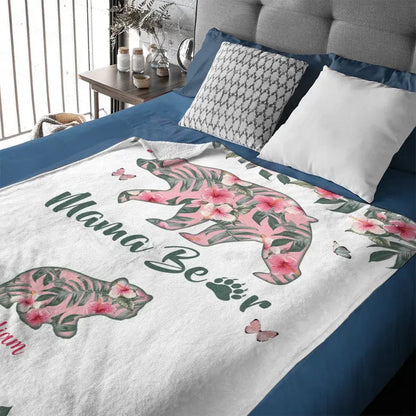 Personalized Mama Bear Tropical Flower Blanket With Name - Best Gift For Mother