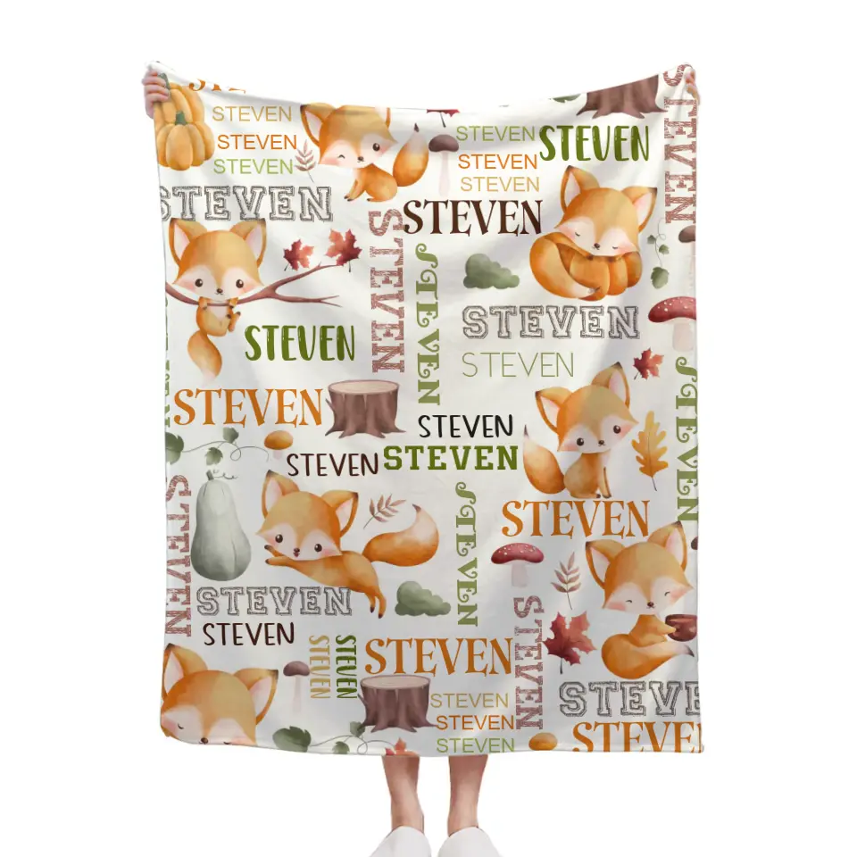 Custom Blanket with Name,Personalized Custom Baby Fox Throw Blankets