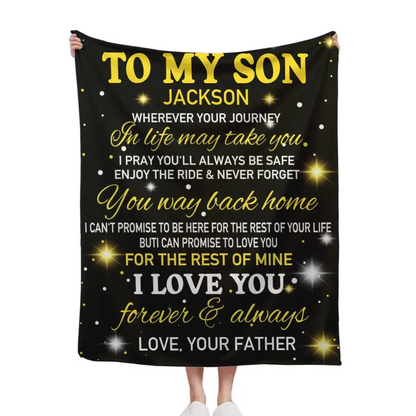 Custom to My Son Blanket from Mom or Dad, Personalized Name Gift Blanket for Boys