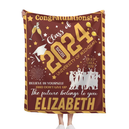 Personalized Congrats Yellow Balloon Graduate Blanket with Name Class of 2024