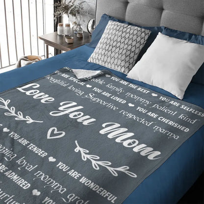 Personalized Mother's Day Blanket, Love You Mom, Filled with Words of Love and Appreciation from Son or Daughter