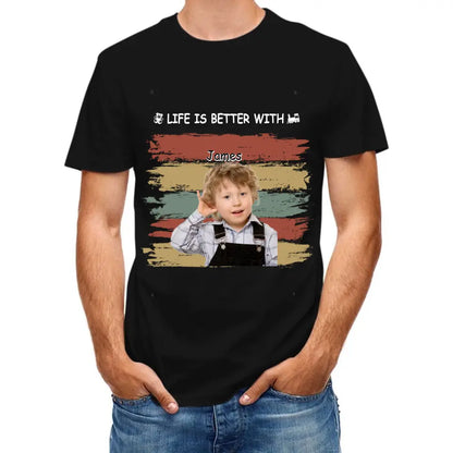 Personalized Custom Photo Unisex T-shirt - Life Is Better With Grandkids Pet