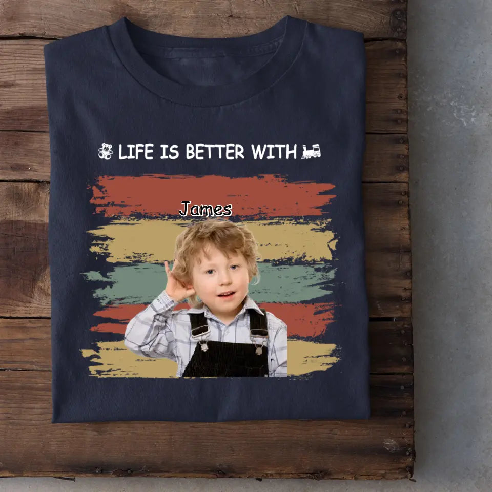Personalized Custom Photo Unisex T-shirt - Life Is Better With Grandkids Pet