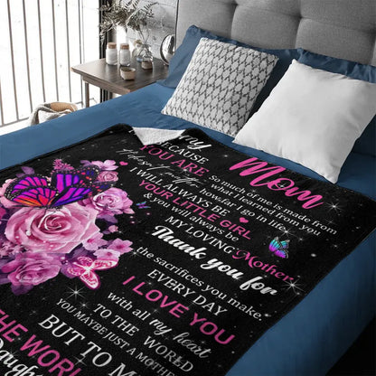 Personalized Purple Butterfly Rose Blanket - You Will Always Be My Loving Mother