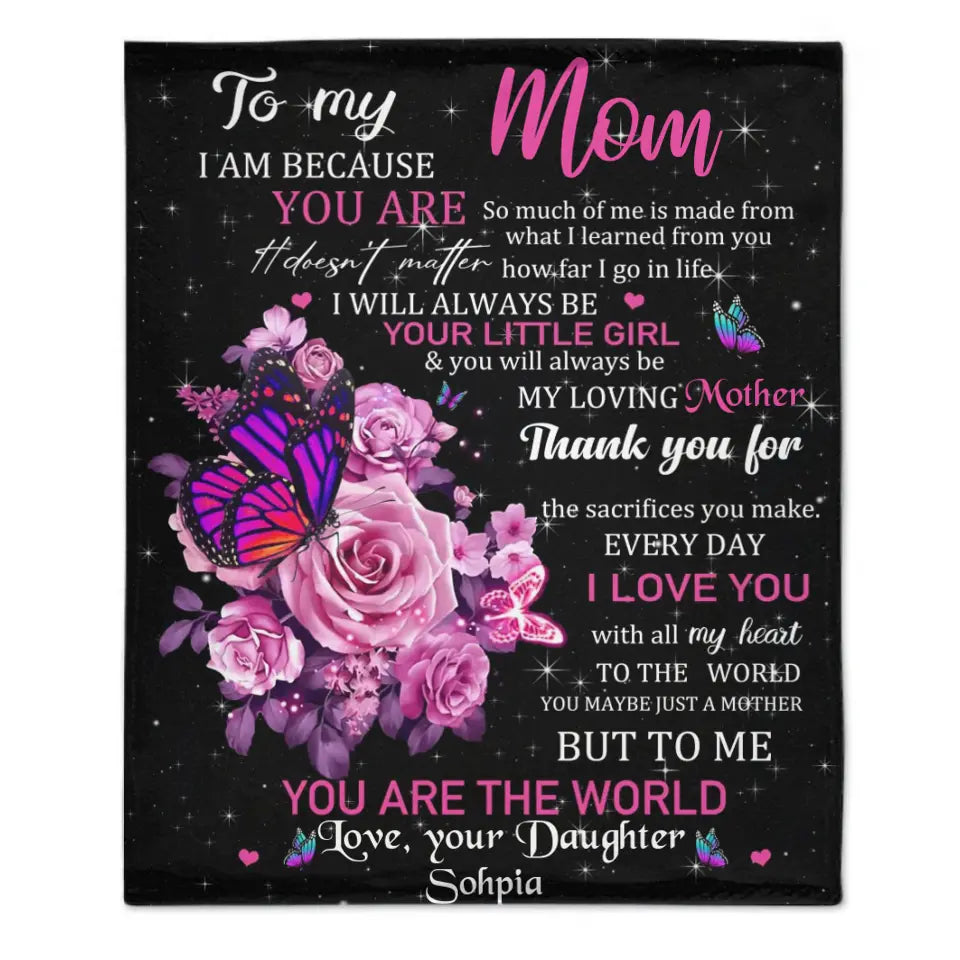 Personalized Purple Butterfly Rose Blanket - You Will Always Be My Loving Mother