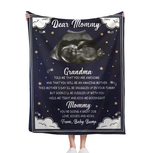 Custom Photo Hold Me Close To You - Family Personalized Blue Blanket - Baby Shower Gift