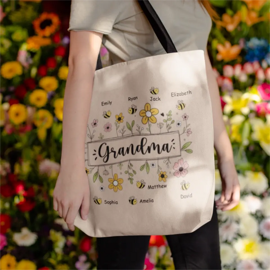 Family Personalized Garden Bees Zippered Bag For Grandma