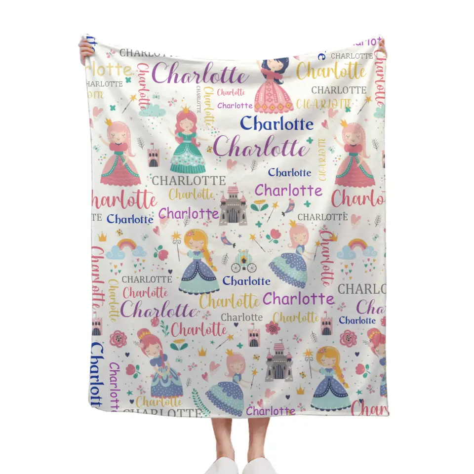 Personalized Custom Name Blankets for Girl - With Princess Castle Magic Wand