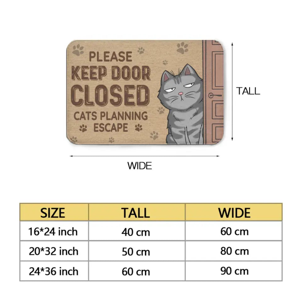 Keep The Door Closed Cat Planning Escape - Cat Personalized Custom Home Decor Decorative Mat - House Warming Gift For Pet Owners, Pet Lovers